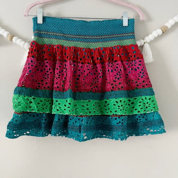 NEW Alice + Olivia Bethie Tiered Broderie Anglaise Cotton Mini Skirt Multi Sze 8 - Picture 10 of 10